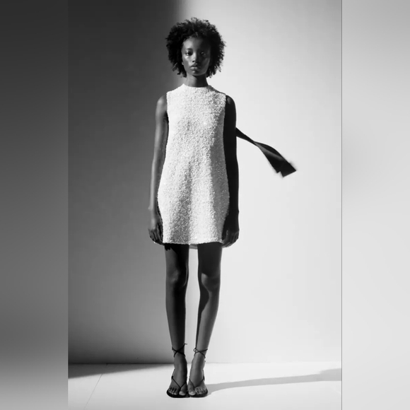 NWT H&M Sleeveless Sequined Tie-Back Bow Party Dress White/Black XS S M L XL XXL - Picture 5 of 10